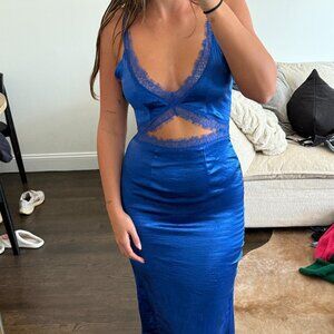 Sapphire Blue Satin & Lace Slip Dress – Never Fully Dressed